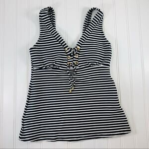 NWT Lands’ End  Black Stripe Lace Up Tankini  Sz 2